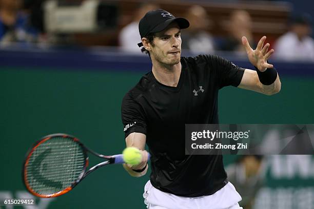 Andy Murray of Great Britain returns a shot against Roberto Bautista Agut of Spain during the Men's singles final match on day 8 of Shanghai Rolex...