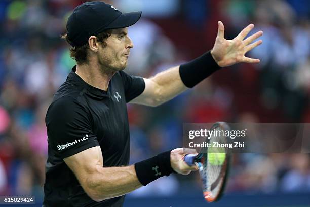 Andy Murray of Great Britain returns a shot against Roberto Bautista Agut of Spain during the Men's singles final match on day 8 of Shanghai Rolex...