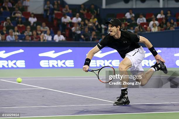 Andy Murray of Great Britain returns a shot against Roberto Bautista Agut of Spain during the Men's singles final match on day 8 of Shanghai Rolex...