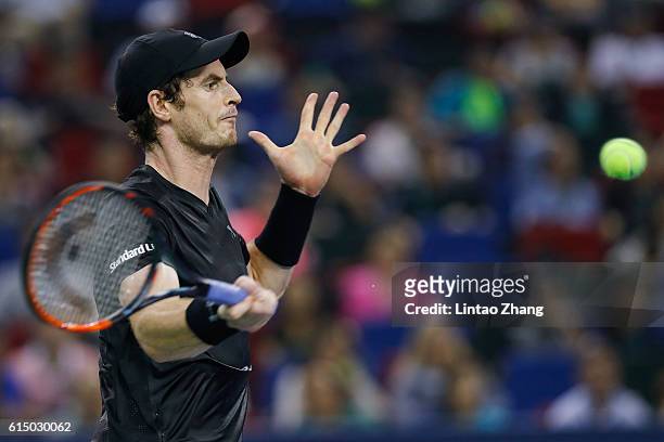 Andy Murray of Great Britain returns a shot against Roberto Bautista Agut of Spain during men's singles final match on day eight of Shanghai Rolex...