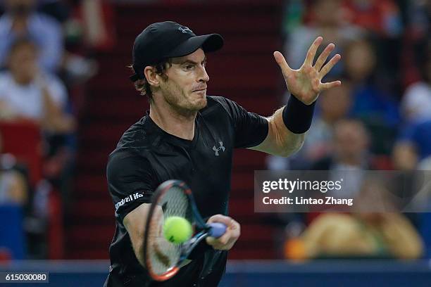 Andy Murray of Great Britain returns a shot against Roberto Bautista Agut of Spain during men's singles final match on day eight of Shanghai Rolex...