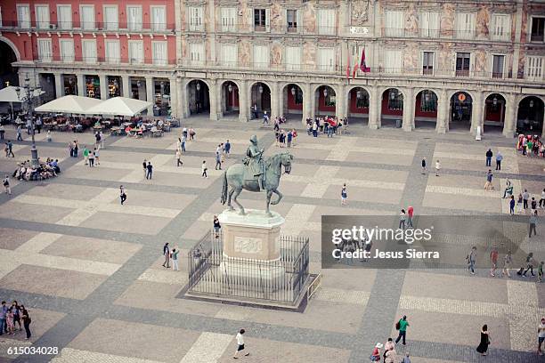 plaza mayor (main square). madrid. spain - madrid plaza stock pictures, royalty-free photos & images