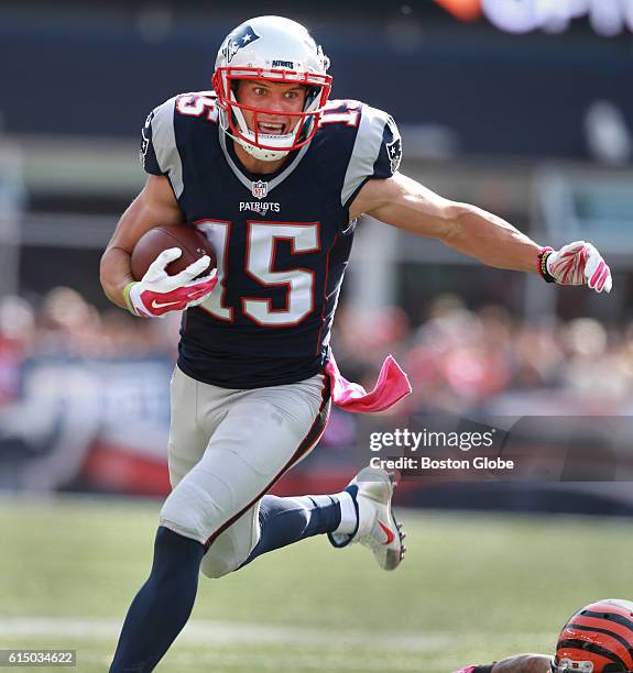 New England Patriots player Chris Hogan makes a catch in the second quarter. The New England Patriots host the Cincinnati Bengals in a regular season...