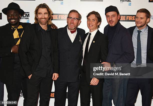 Babou Ceesay, Sharlto Copley, Michael Smiley, Cillian Murphy, Enzo Cilenti and Jack Reynor attend the 'Free Fire' Closing Night Gala during the 60th...