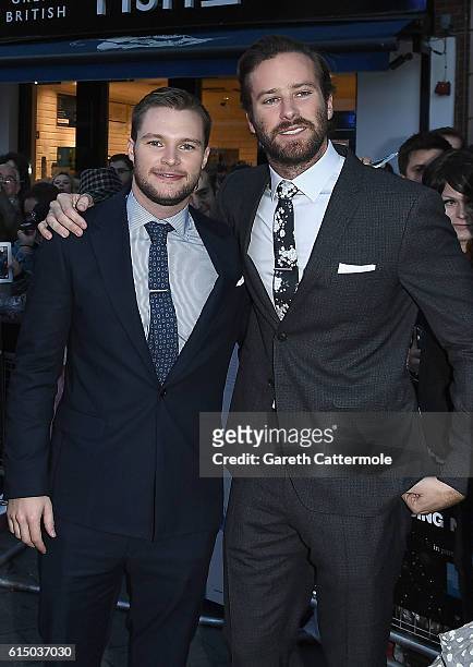 Jack Reynor and Armie Hammer attend the 'Free Fire' Closing Night Gala screening during the 60th BFI London Film Festival at Odeon Leicester Square...