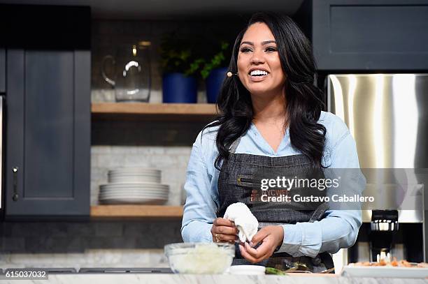 Ayesha Curry speaks onstage during the Grand Tasting presented by ShopRite featuring Samsung culinary demonstrations presented by MasterCard at the...
