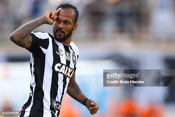 Bruno Silva of Botafogo celebrates a scored goal against Atletico Mineiro during a match between Botafogo and Atletico Mineiro as part of Brasileirao...
