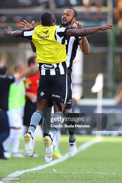 Bruno Silva of Botafogo celebrates a scored goal against Atletico Mineiro during a match between Botafogo and Atletico Mineiro as part of Brasileirao...