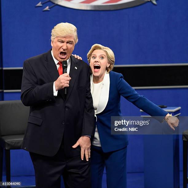 Emily Blunt" Episode 1707 -- Pictured: Alec Baldwin as Republican Presidential Candidate Donald Trump and Kate McKinnon as Democratic Presidential...