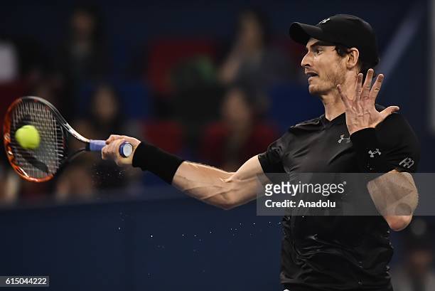 Andy Murray of Great Britain in action against Roberto Bautista Agut of Spain during men's singles final match on day eight of Shanghai Rolex Masters...
