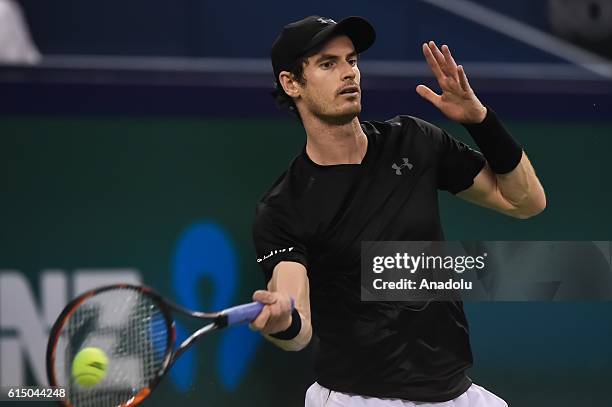 Andy Murray of Great Britain in action against Roberto Bautista Agut of Spain during men's singles final match on day eight of Shanghai Rolex Masters...