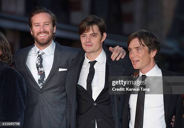 Armie Hammer, Sam Riley and Cillian Murphy attend the 'Free Fire' Closing Night Gala during the 60th BFI London Film Festival at Odeon Leicester...