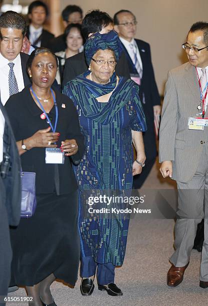 Japan - Liberian President Ellen Johnson Sirleaf arrives at Narita airport near Tokyo on Oct. 10 to attend annual meetings of the International...