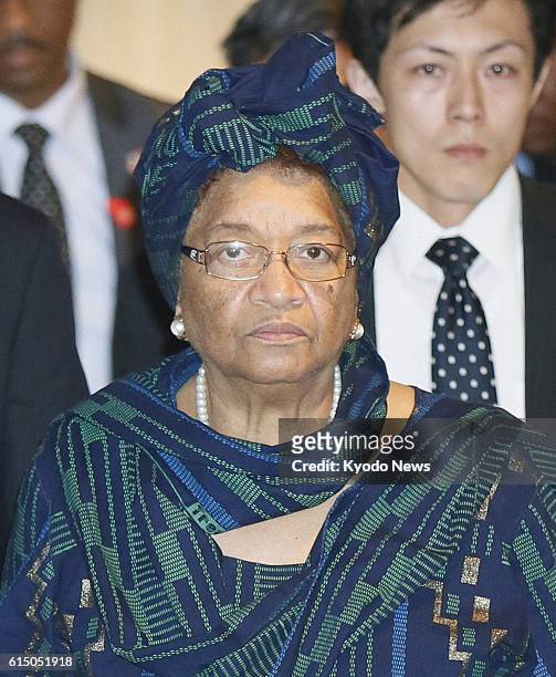 Japan - Liberian President Ellen Johnson Sirleaf arrives at Narita airport near Tokyo on Oct. 10 to attend annual meetings of the International...