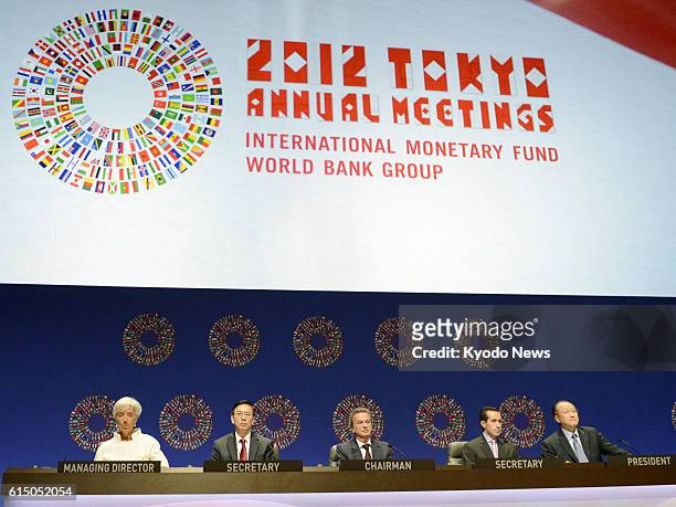 Japan - International Monetary Fund Managing Director Christine Lagarde and World Bank President Jim Yong Kim attend a plenary session in Tokyo on...