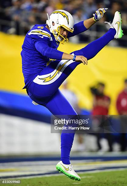 Drew Kaser of the San Diego Chargers punts during the game against the Denver Broncos at Qualcomm Stadium on October 13, 2016 in San Diego,...