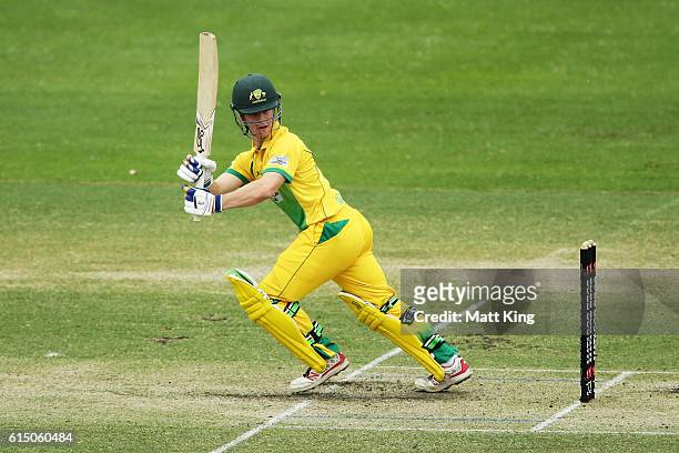 Sam Harper of CA XI bats during the Matador BBQs One Day Cup match between the Cricket Australia XI and Western Australia at Hurstville Oval on...