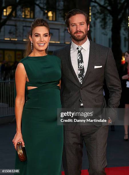 Armie Hammer and Elizabeth Chambers attend the 'Free Fire' Closing Night Gala during the 60th BFI London Film Festival at Odeon Leicester Square on...