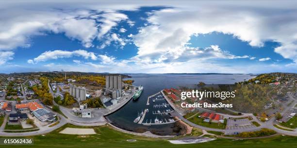 360 degree aerial view of slemmestad in røyken, norway - vr 360 stock pictures, royalty-free photos & images