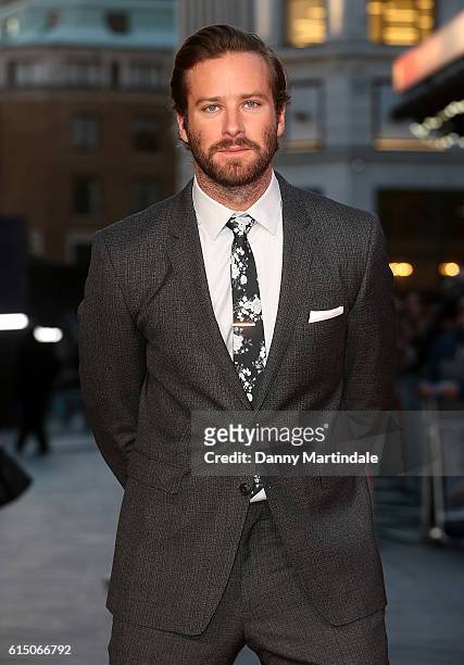 Armie Hammer attends the 'Free Fire' Closing Night Gala during the 60th BFI London Film Festival at Odeon Leicester Square on October 16, 2016 in...