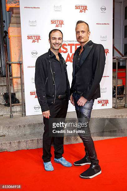 Fashion Designer Ivan Strano and Klaus Unrath attend the 'Sister Act: The Musical' premiere at Stage Theater on October 16, 2016 in Berlin, Germany.