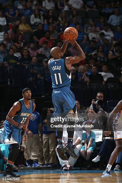 John Lucas III of the Minnesota Timberwolves shoots the ball against the Oklahoma City Thunder on October 16, 2016 at Chesapeake Energy Arena in...