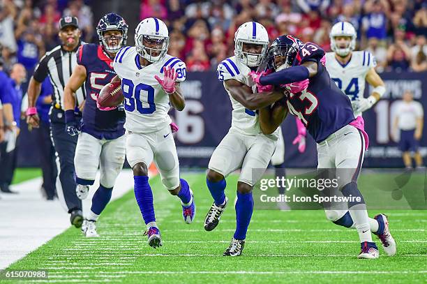 Indianapolis Colts Wide Receiver Chester Rogers makes his way down the sideline for a moderate first half gain during the NFL game between the...