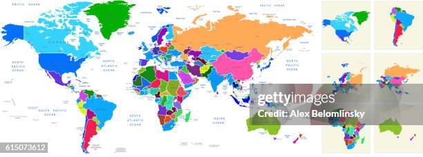 world map geography deatiled vector illustration colorful background - caribbean sea stock illustrations