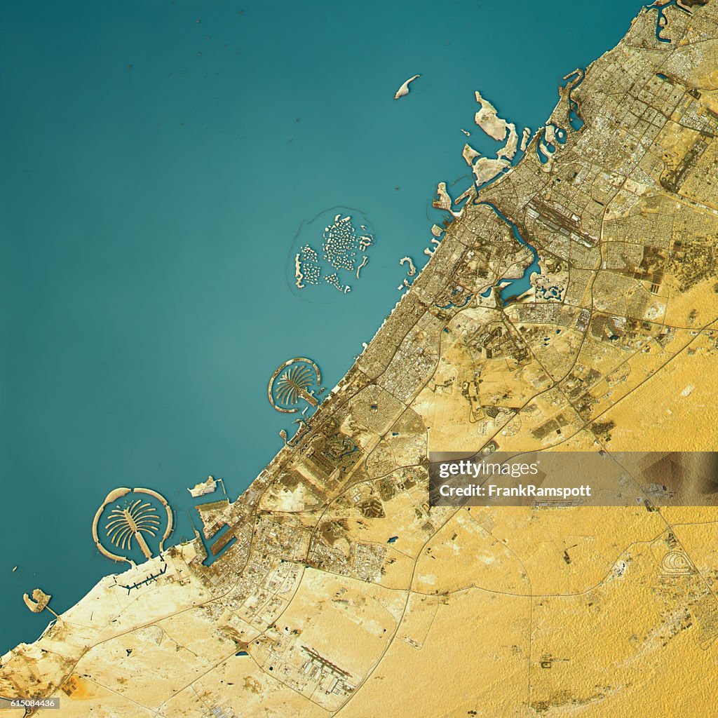 Dubai Topographic Map Natural Color Top View