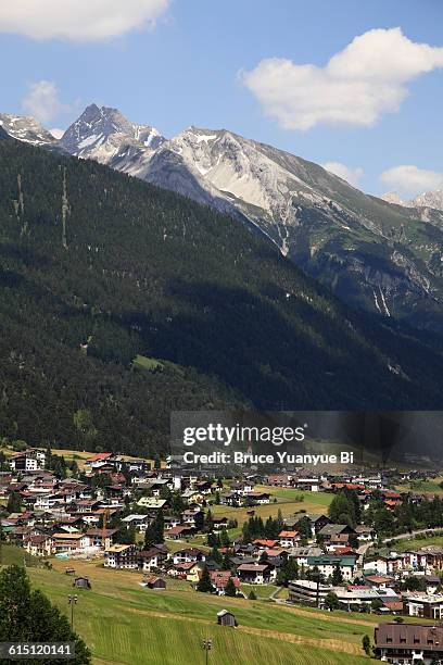 aerial view of st. anton am arlberg - arlberg mountains stock pictures, royalty-free photos & images