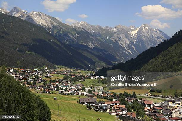 aerial view of st. anton am arlberg - arlberg mountains stock pictures, royalty-free photos & images