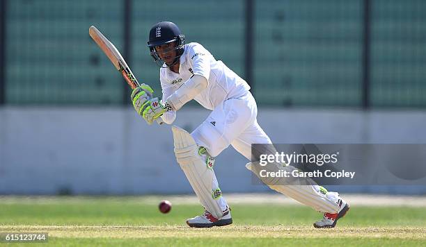 Haseeb Hameed of England bats during day two of the tour match between a Bangladesh Cricket Board XI and England at MA Aziz stadium on October 17,...