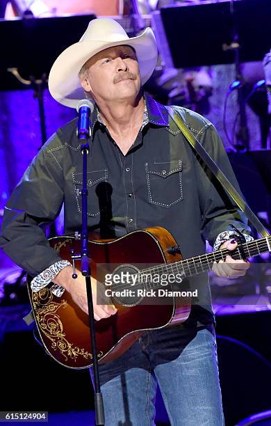 Alan Jackson performs 'On the Other Hand' to honor Randy Travis onstage during the 2016 Medallion Ceremony at Country Music Hall of Fame and Museum...