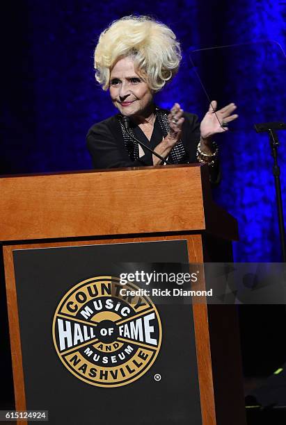Brenda Lee honors inductee Charlie Daniels onstage during the 2016 Medallion Ceremony at Country Music Hall of Fame and Museum on October 16, 2016 in...
