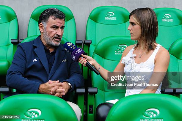 Margot DUMONT and Christophe GALTIER coach of Saint Etienne during the Ligue 1 match between AS Saint-Etienne and Dijon FCO at Stade...