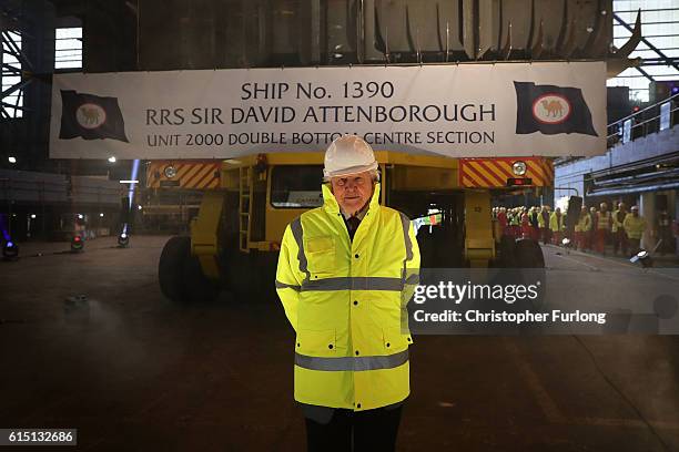 Naturalist Sir David Attenborough poses before the keel-laying ceremony of the new polar research ship for Britain, RRS Sir David Attenborough, which...