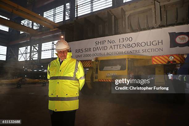 Naturalist Sir David Attenborough poses before the keel-laying ceremony of the new polar research ship for Britain, RRS Sir David Attenborough, which...