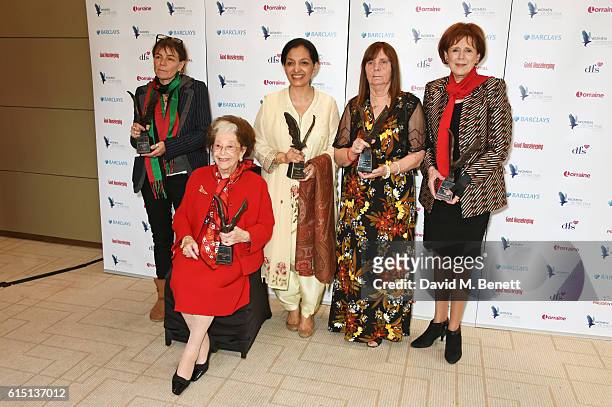 Liz Clegg, Dame Fanny Waterman , Seema Aziz, Margaret Aspinall and Marjorie Wallace attend The 61st Women of the Year lunch and awards 2016 at...