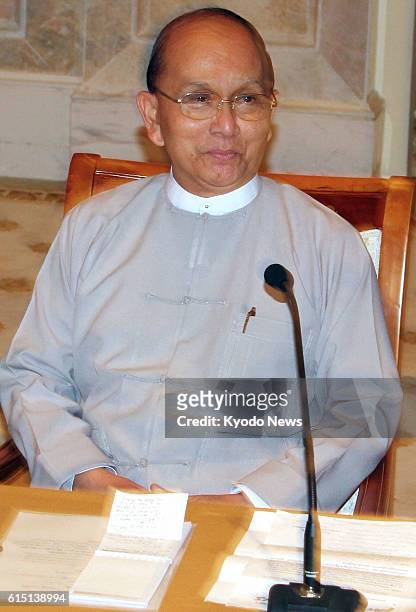 Myanmar - Myanmar President Thein Sein holds a press conference in Naypyitaw, capital of Myanmar, on Oct. 21, 2012.