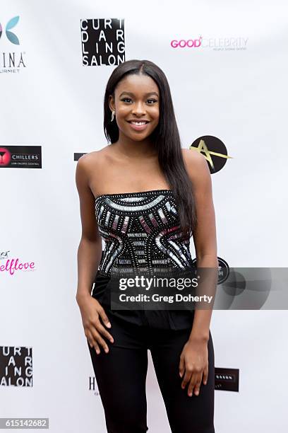 Actress Coco Jones arrives for the Breaking The Chains Foundation And Glitter Magazine First Annual Fall Reception at a private residence on October...