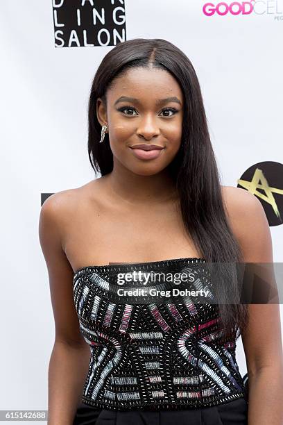 Actress Coco Jones arrives for the Breaking The Chains Foundation And Glitter Magazine First Annual Fall Reception at a private residence on October...