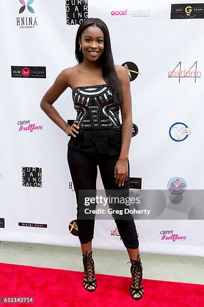 Actress Coco Jones arrives for the Breaking The Chains Foundation And Glitter Magazine First Annual Fall Reception at a private residence on October...