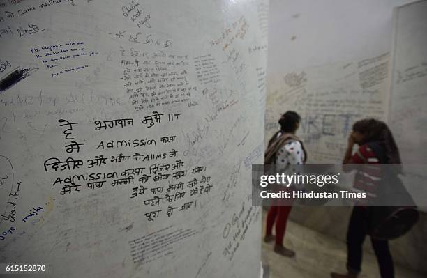 The wall of the Radha Krishna temple in Kota’s Talwandi is popular among students scribble their wishes in the hope that their prayers will be...