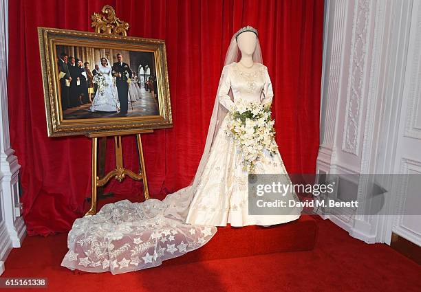 General view of the atmosphere at a presentation featuring costumes from new Netflix Original series "The Crown" with designer Michele Clapton at the...