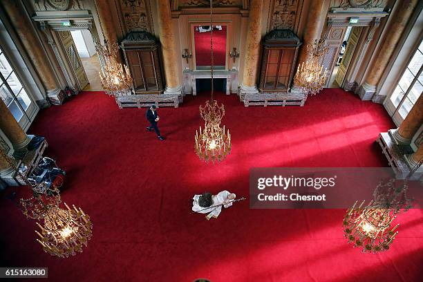 An artwork entitled "La Nona Ora" by Italian artist Maurizio Cattelan is displayed prior to the opening of the exhibition "Not Afraid of Love" at the...