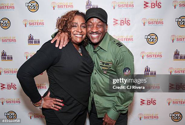 Radio personality Shaila Scott and Radio DJ Donnie Simpson attend the '2016 Circle of Sisters' at Jacob Javits Center on October 16, 2016 in New York...