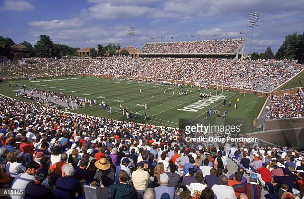 General view of the field during the ACC football game between the Wake Forest Demon Deacons and the Virginia Cavaliers at Scott Stadium in...