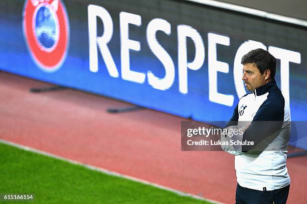 First team coachMiguel D'Agostino looks on during a Tottenham Hotspur training session and press conference ahead of the UEFA Champions League match...