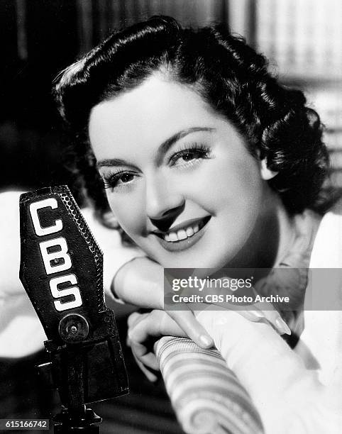 Radio program, Silver Theater. Actress Rosalind Russell performs on its premiere production titled, "First Love, in October 1937. Image dated...