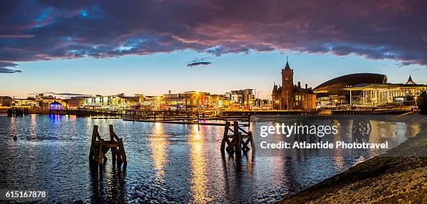 cardiff bay, view of the bay with the pierhead building - cardiff bay stock pictures, royalty-free photos & images